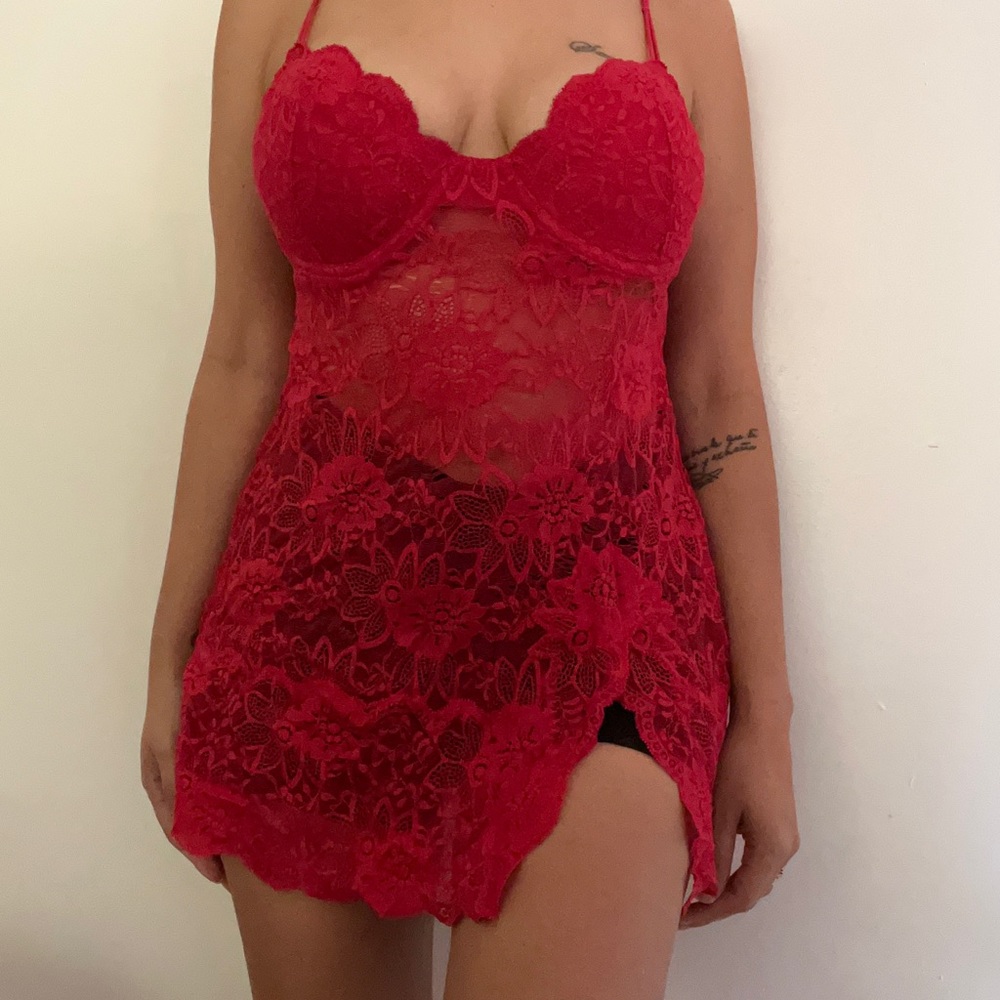 Vintage Victoria’s Secret Red Lingerie Slit 36c - image 1